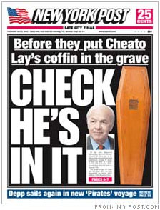 Kenneth Lay on cover of New York Post after his death