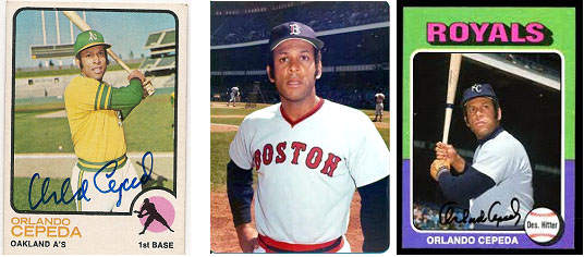 Orlando Cepeda baseball cards for Oakland, Boston and Kansas City