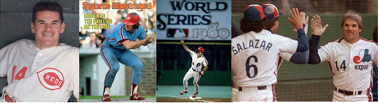 Pete Rose playing for different major league teams