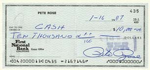 Pete Rose check made out to cash for $10,000