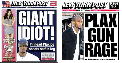 new york newspaper covers reporting Plaxico Burress shooting